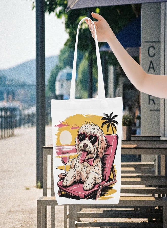 VBCVBGFH Retro Funny Goldendoodle Pupppy Dog Gifts Beach Coastal Canvas Tote Bag, Reusable Grocery Bags for Shopping, Work, Meeting, Outsdoor Cotton Beach Totes for Women, Christmas Birthday Girls Trip Summer - Image 4
